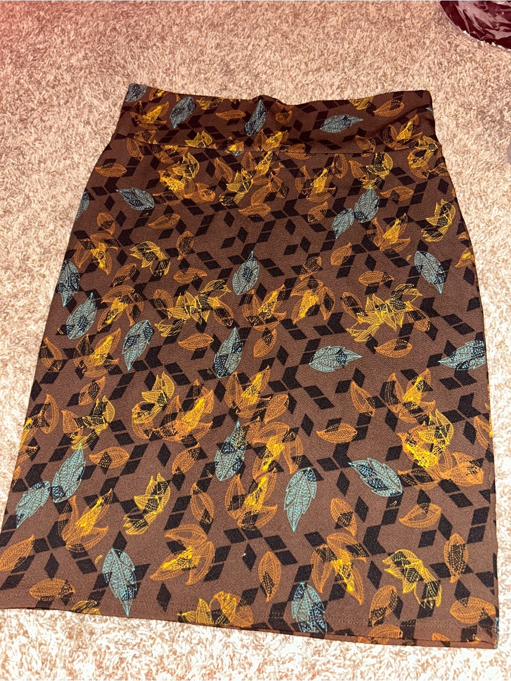 LuLaRoe Cassie Brown Leaf-Print Pencil Skirt